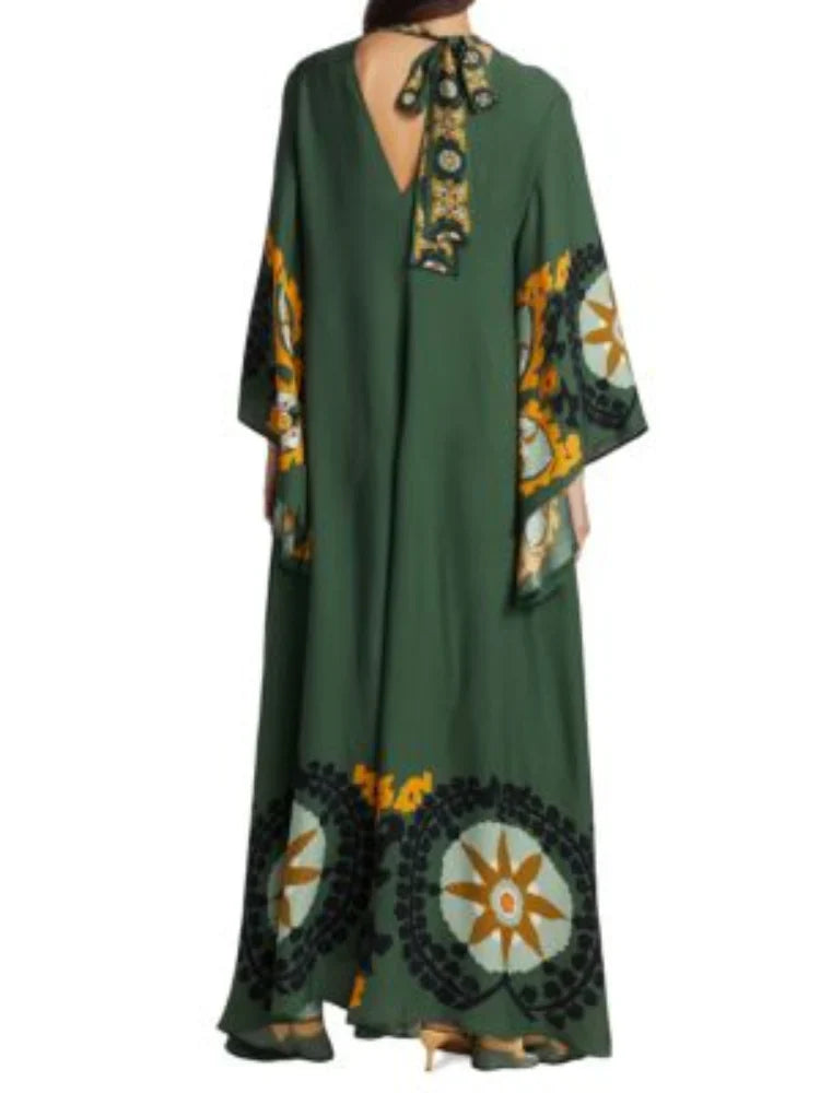 Dark Green Printed Maxi Dress