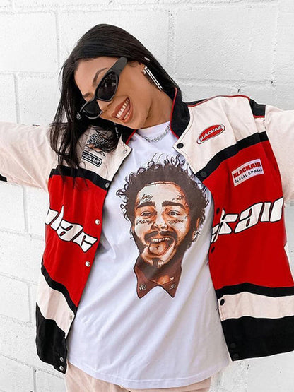 Casual long-sleeve windbreaker biker jacket