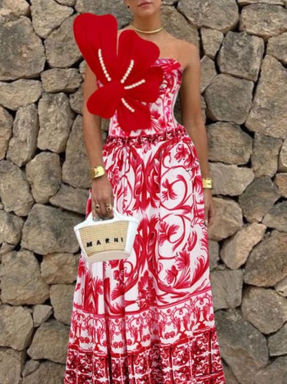 Printed Pearl-Embellished Swimsuit Set