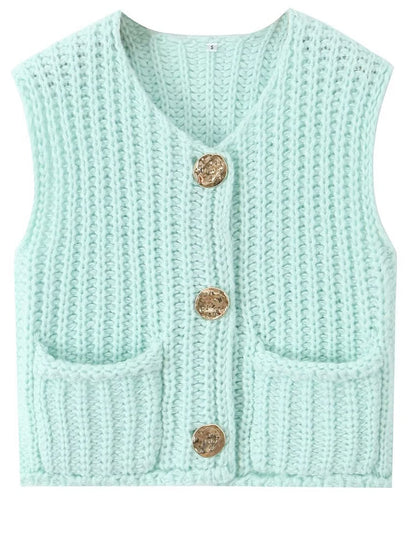 Sleeveless Cropped Knit Sweater Cardigan