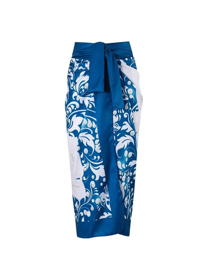 Blue Swimsuit Set Pearl Floral Accents