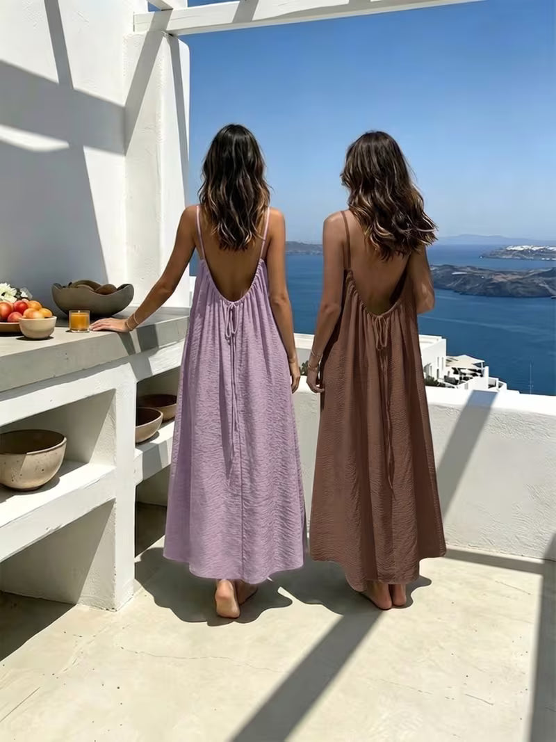 2-Pack Women's Backless Linen Blend Maxi Dresses – Flowy, Breathable & Vacation Ready