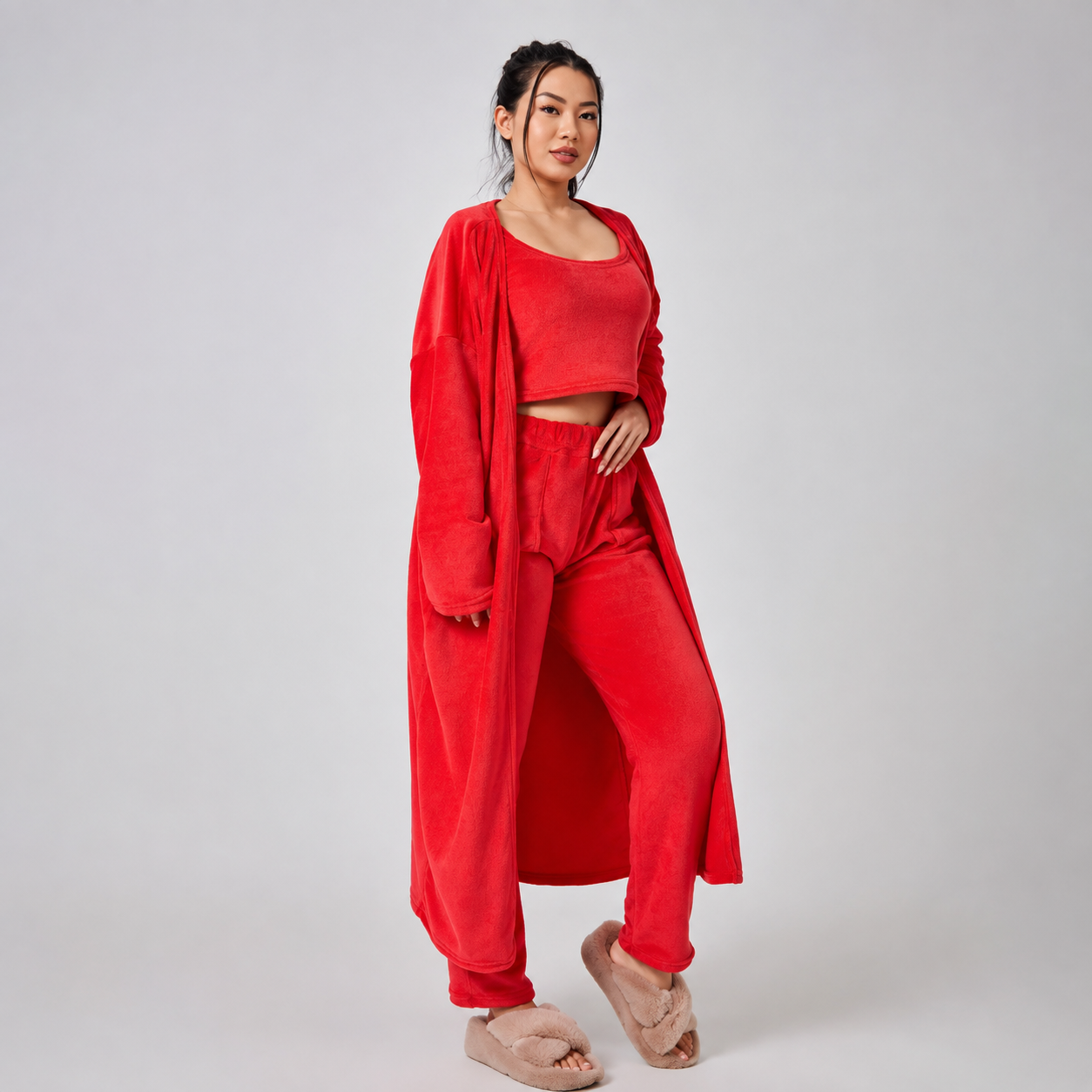 Cloudy Days™ 3-Piece Cozy Lounge Set – Matching Crop Top, Wide-Leg Pants & Cardigan
