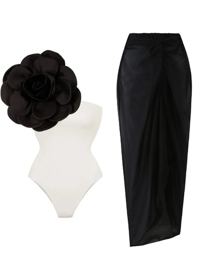 3D Floral Solid Color Swimsuit