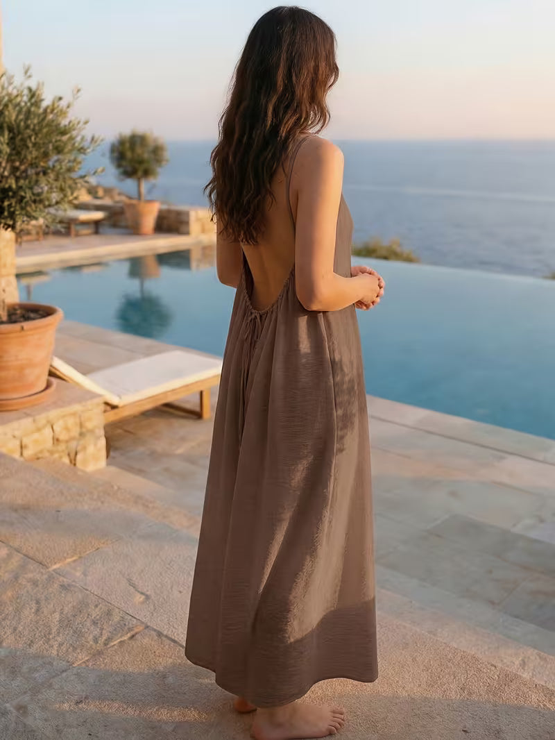 2-Pack Women's Backless Linen Blend Maxi Dresses – Flowy, Breathable & Vacation Ready