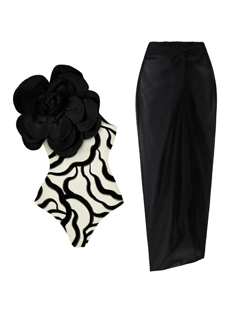 3D Floral One-Piece Swimsuit