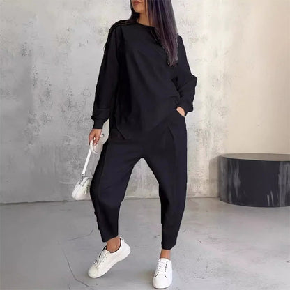 Women's Long-Sleeve Irregular Hem Sweatshirt & Pants Set