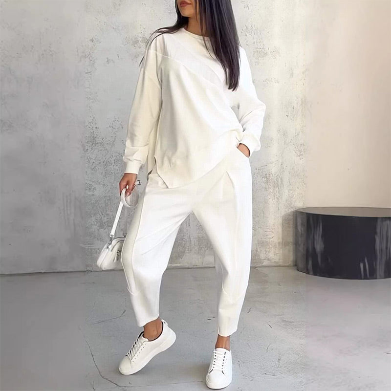 Women's Long-Sleeve Irregular Hem Sweatshirt & Pants Set