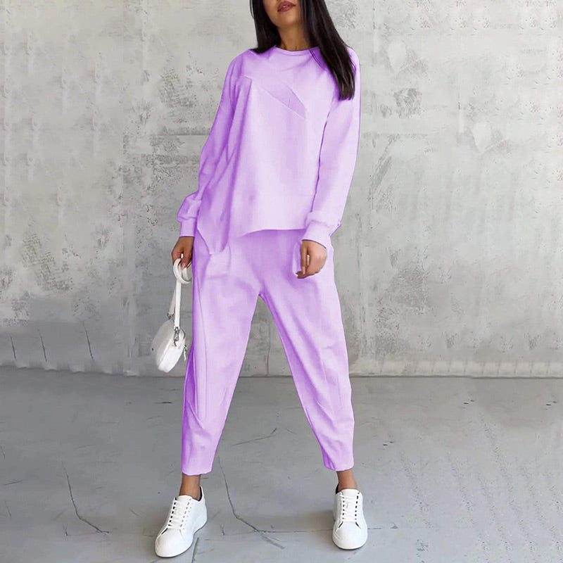 Women's Long-Sleeve Irregular Hem Sweatshirt & Pants Set